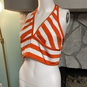 NWT Fashion Nova Orange Striped Halter Top Size Large